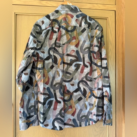 Bugatchi Comfort Stretch Shirt Shaped Fit Abstract Pattern Button Front LG - Picture 7 of 10